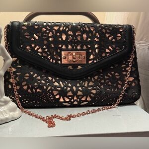 Aldo Diecut Black & Copper Rosegold Purse Clutch - EUC